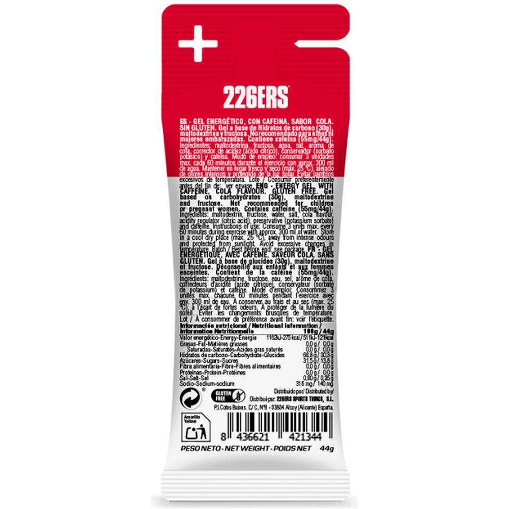 226ers energía instantánea HIGH FRUCTOSE GEL 44g CAFFEINE 55mg 01