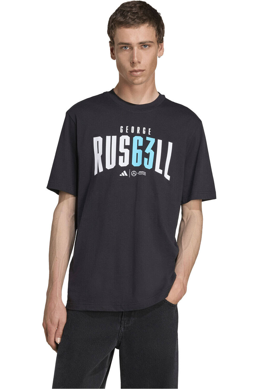 adidas camiseta manga corta hombre MERCEDES AMG PETRONAS GEORGE RUSSELL vista frontal