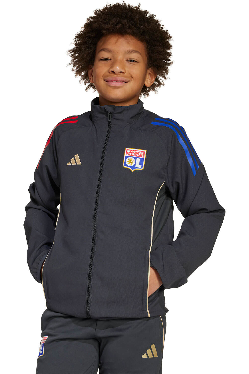 adidas chubasquero y chaquetones entrenamiento fútbol niño O.LYON 26 PRE JKT Y vista frontal