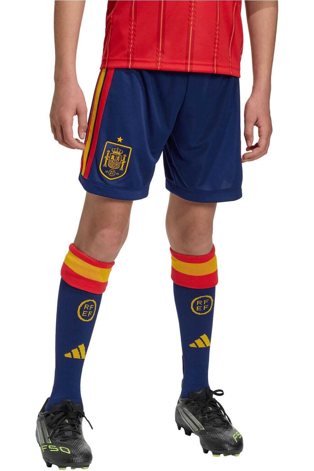 adidas pantalones fútbol oficiales niño PRIMERA EQUIPACION ESPANA 26 vista frontal
