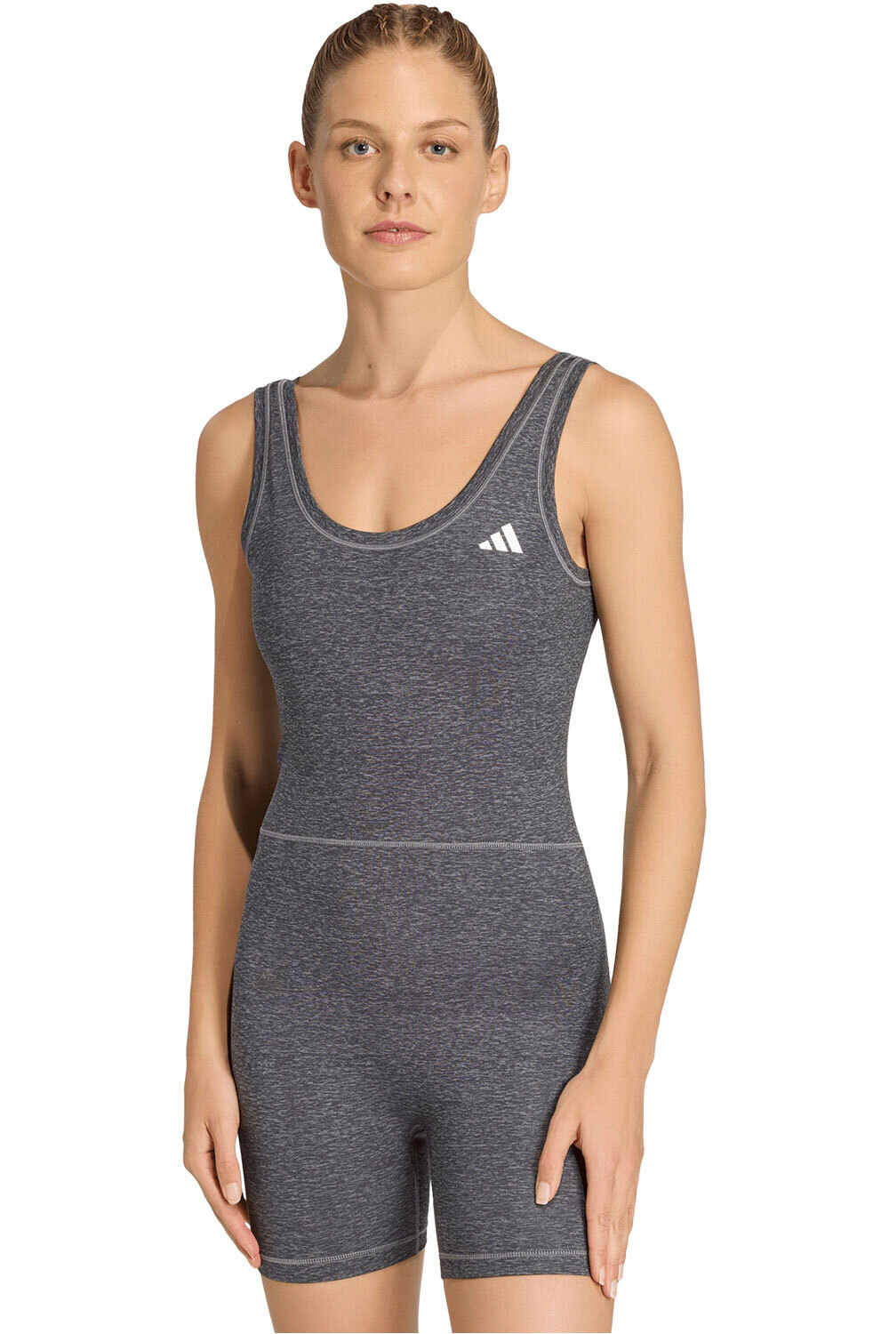 adidas pantalones y mallas cortas fitness mujer MONO OPTIME ESSENTIALS HEATHER vista frontal