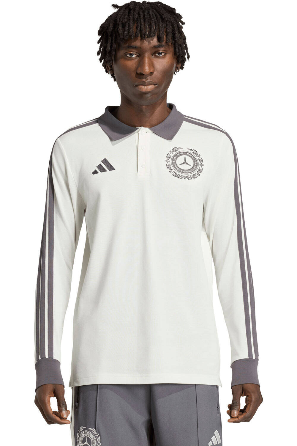 adidas polo manga larga hombre MERCEDES-AMG PETRONAS F1 SILVER ARROW vista frontal