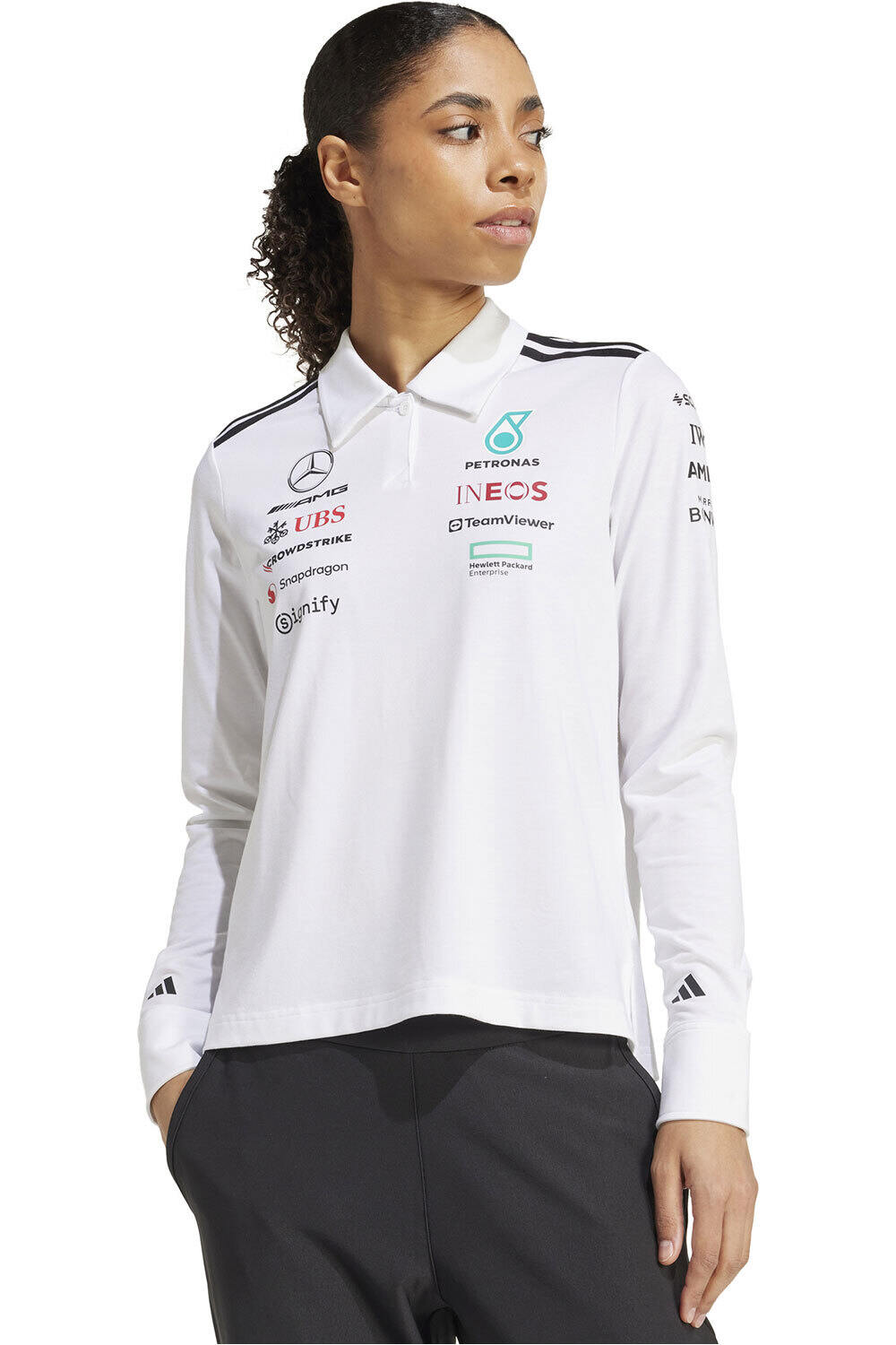 adidas polo manga larga mujer MERCEDES AMG PETRONAS F1 TEAM vista frontal