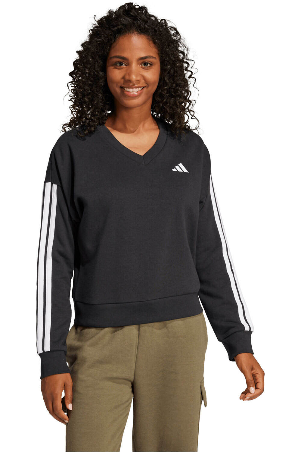 adidas sudadera mujer CUELLO PICO ESSENTIALS 3 STRIPES vista frontal