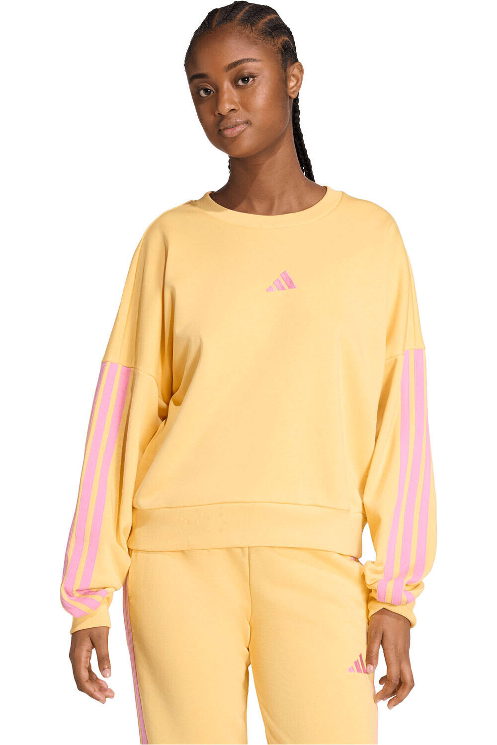 adidas sudadera mujer ESSENTIALS FRENCH TERRY 3 BANDAS vista frontal