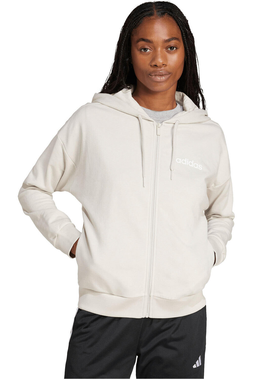 adidas sudadera mujer ESSENTIALS LINEAR FULL ZIP vista frontal