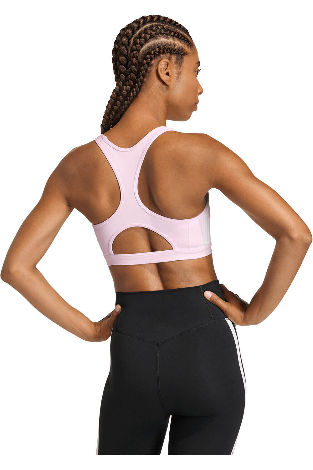 adidas sujetadores deportivos IMPACTO MEDIO OPTIME ESSENTIALS 3 STRIPES vista trasera