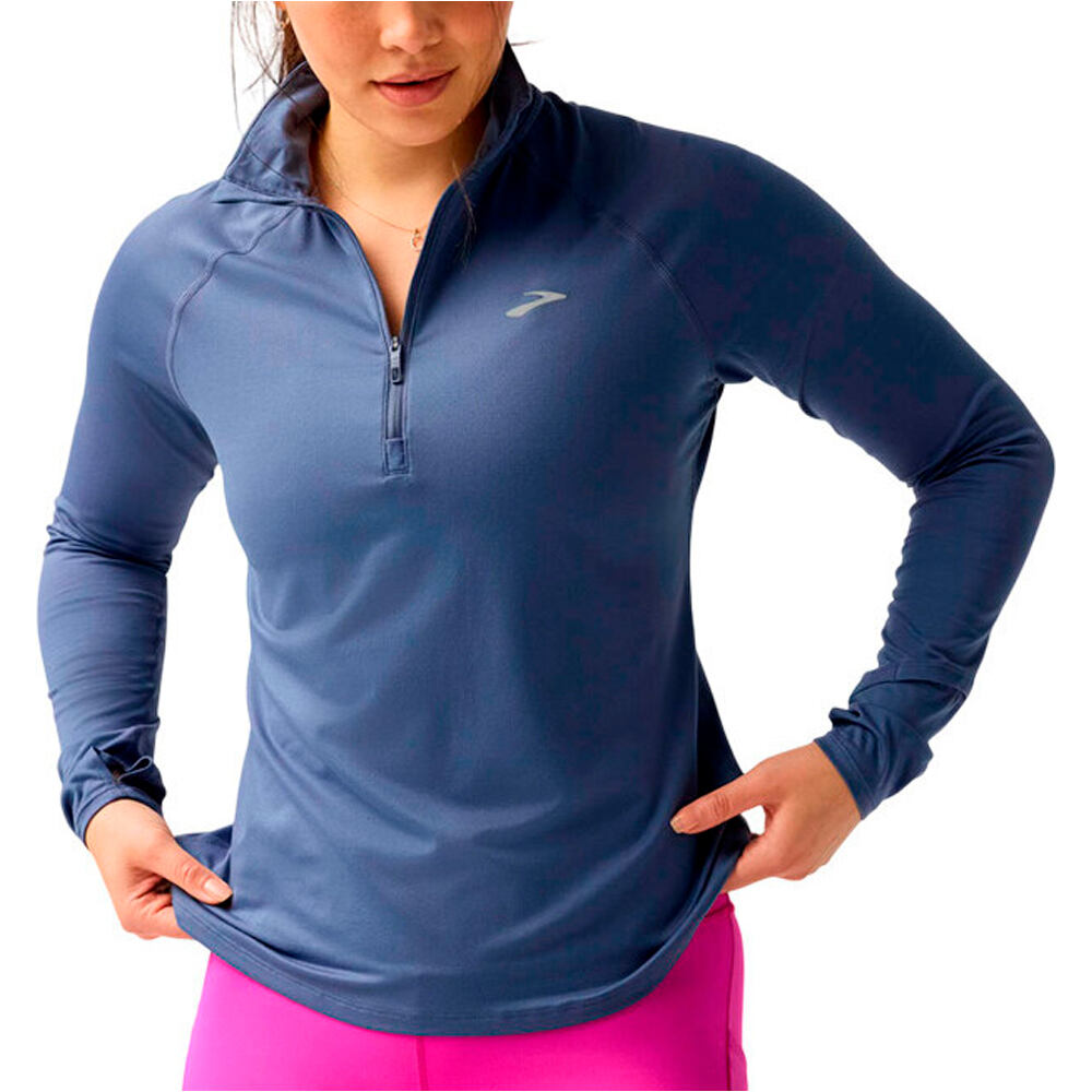 Brooks camiseta entrenamiento manga corta mujer Dash 1/2 Zip 3.0 vista frontal