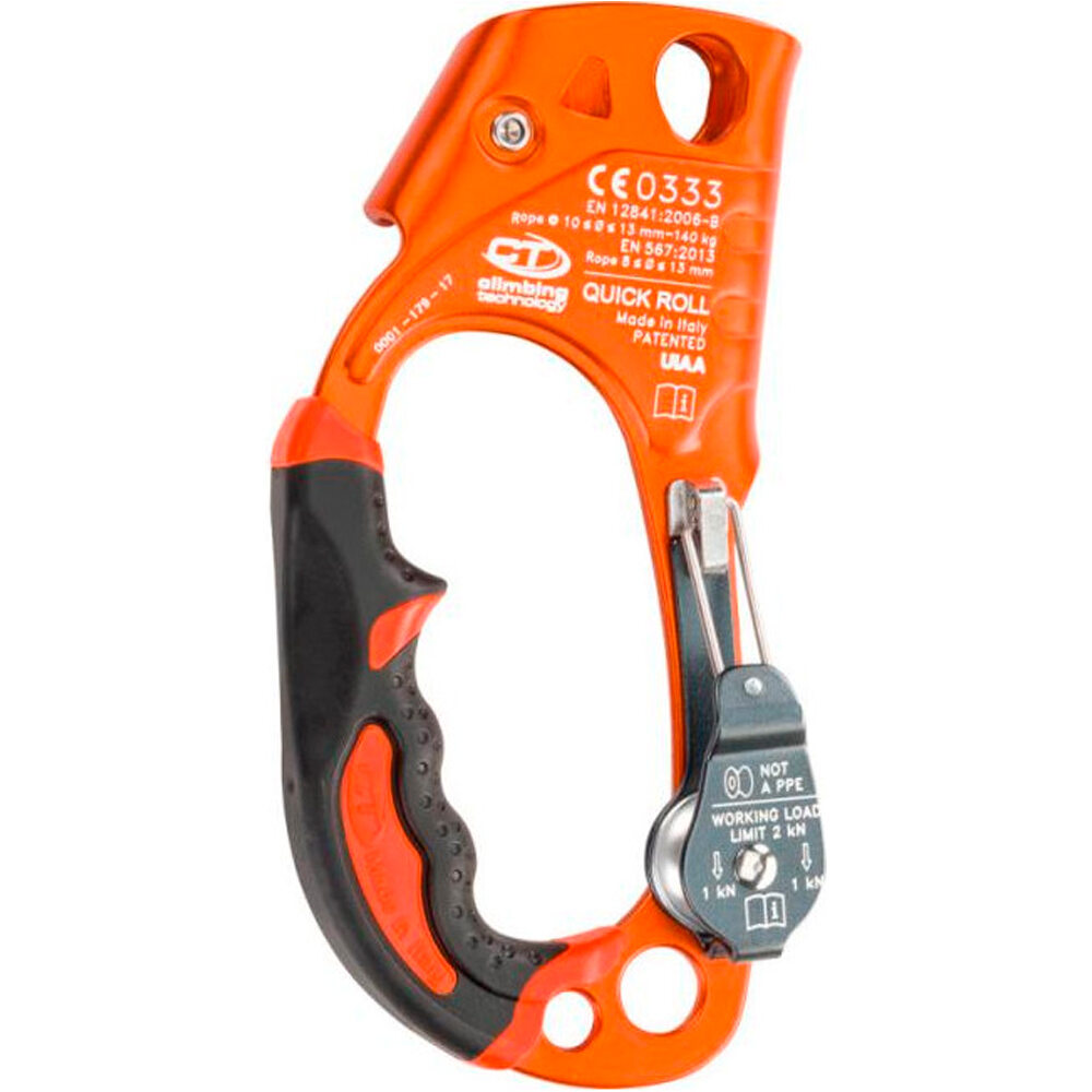 Climbing bloqueador seguridad QUICK ROLL - RIGHT - ORANGE vista frontal