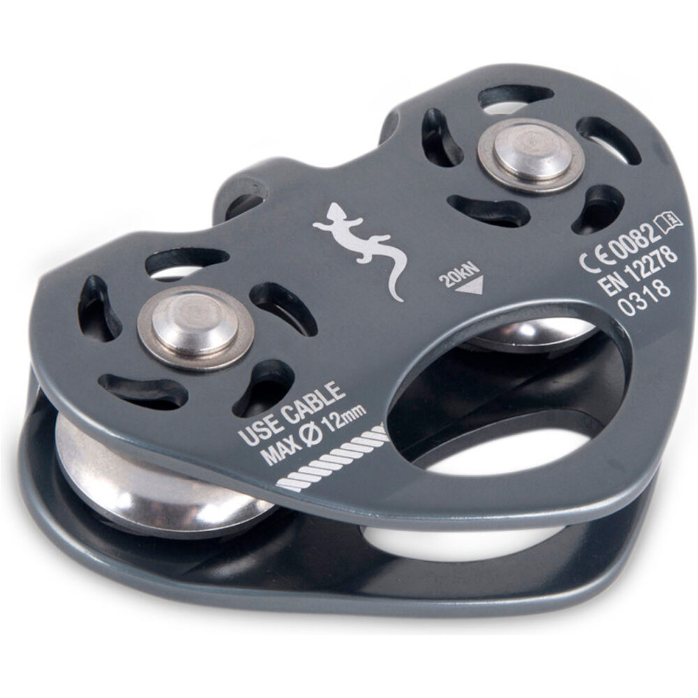 Fixe poleas escalada DOBLE EJE PARA TIROLINAS DE CABLE vista frontal