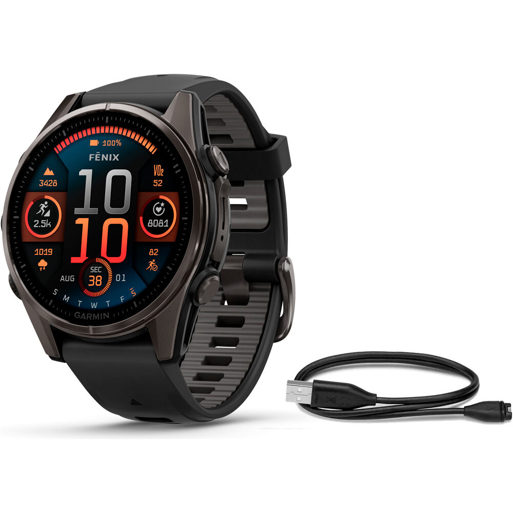 Garmin pulsómetros con gps fenix 8 43mm,AMOLED,Saph,CrbnGry Ti/Blk, vista frontal