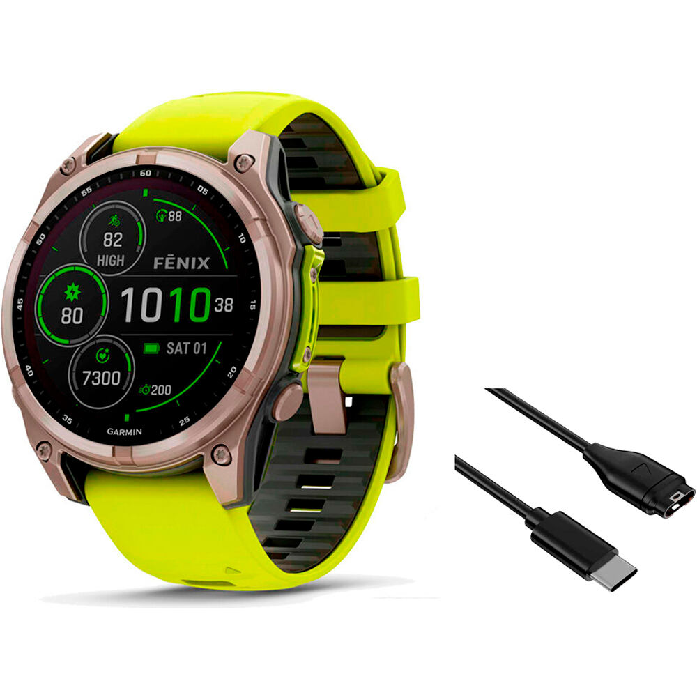 Garmin pulsómetros con gps fenix 8 47mm, Saph Solar, Bare Ti/Graphi vista frontal