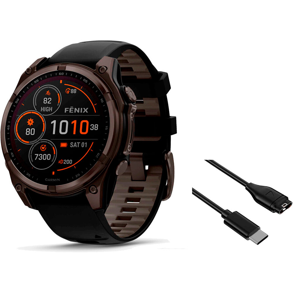 Garmin pulsómetros con gps fenix 8 47mm, Saph Solar, CrbnGry Ti/Blk vista frontal