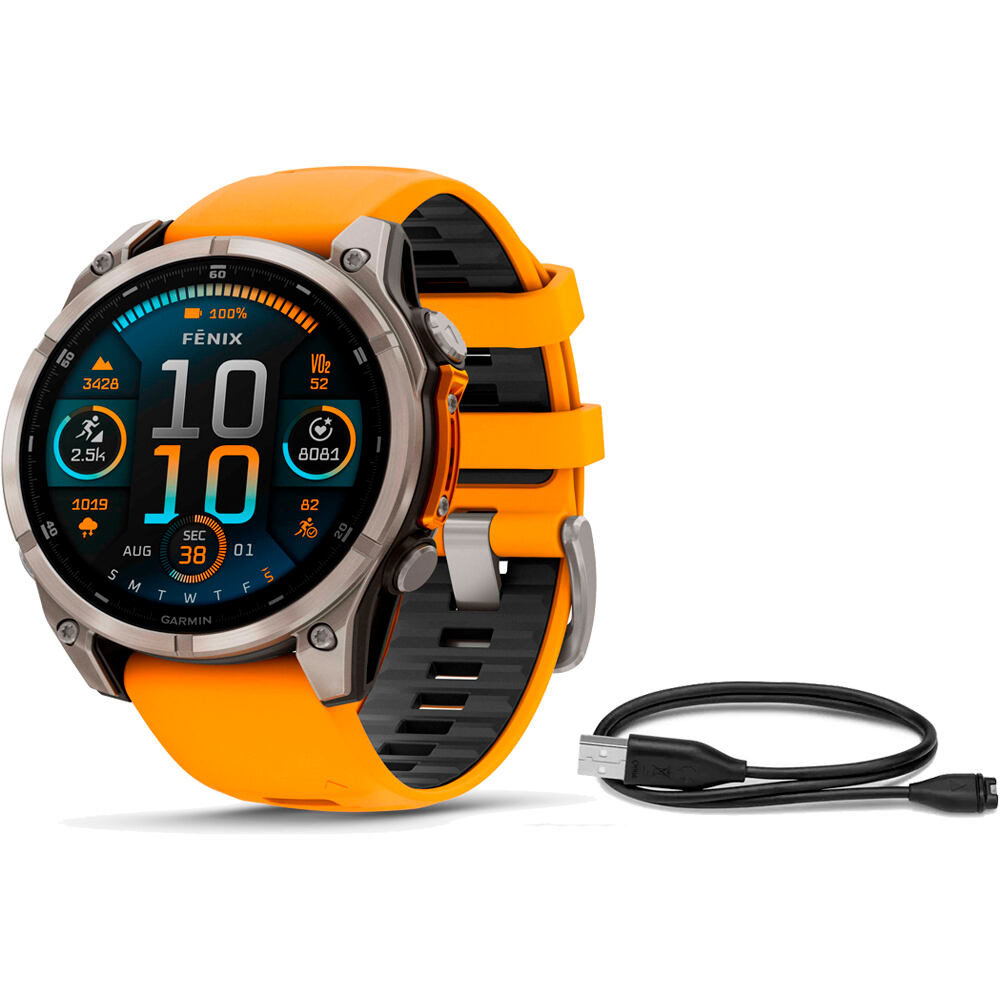 Garmin pulsómetros con gps fenix 8 47mm,AMOLED,Saph,Ti/Bare/Grpht,S vista frontal