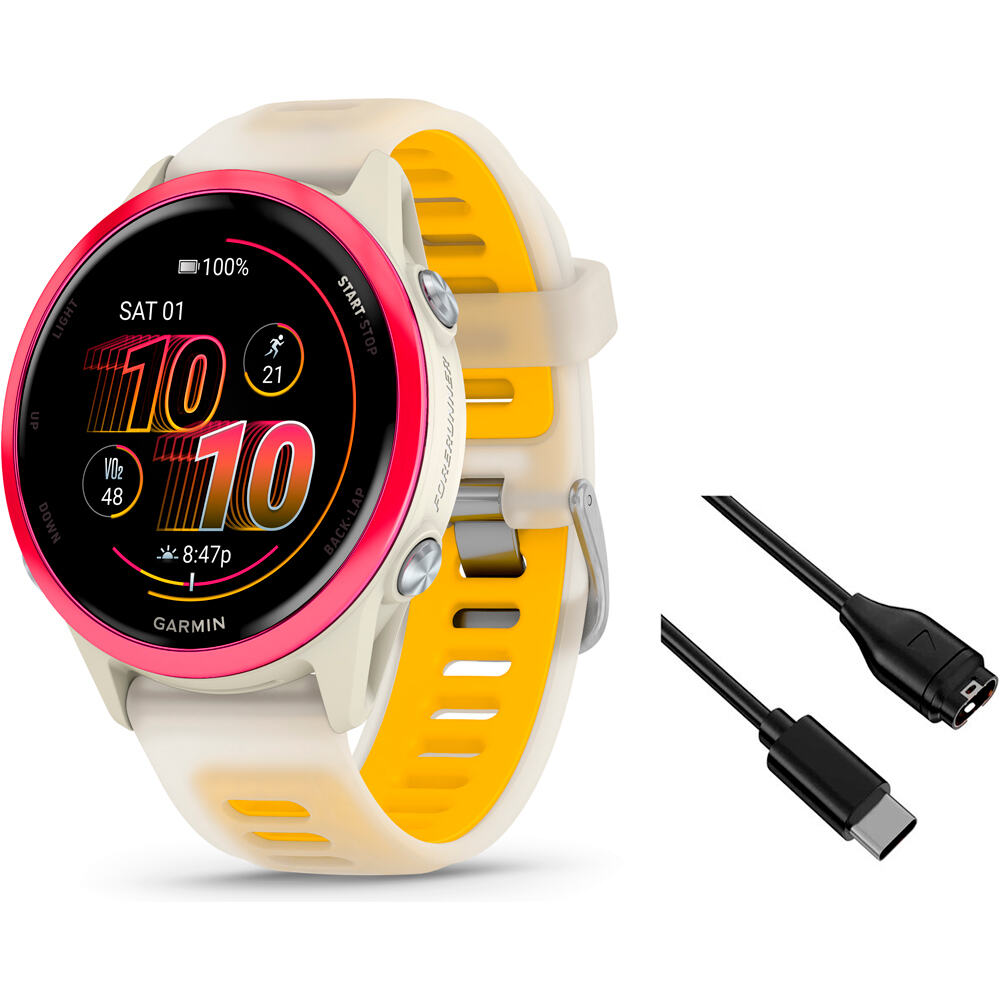 Garmin pulsómetros con gps Forerunner 570 42mm Beige/Naranja vista frontal