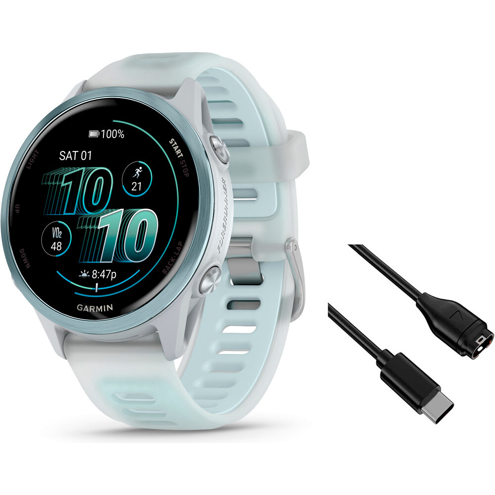 Garmin pulsómetros con gps Forerunner 570 42mm Blanco/Azul vista frontal