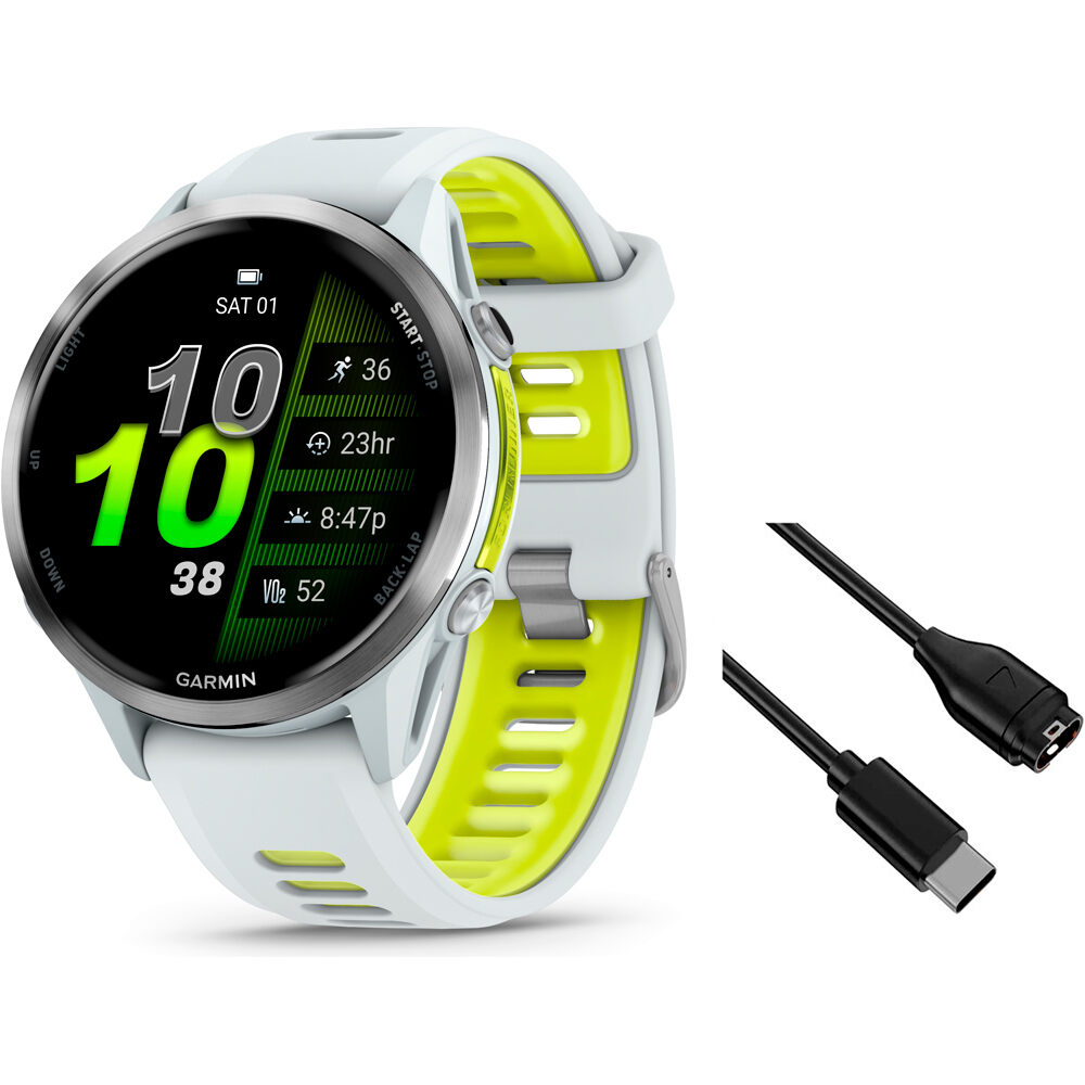 Garmin pulsómetros con gps Forerunner 970 Blanco/Amarillo vista frontal