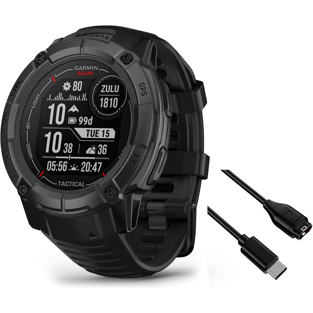 Garmin pulsómetros con gps Instinct 2X, Solar Tactical Edition Blac vista frontal