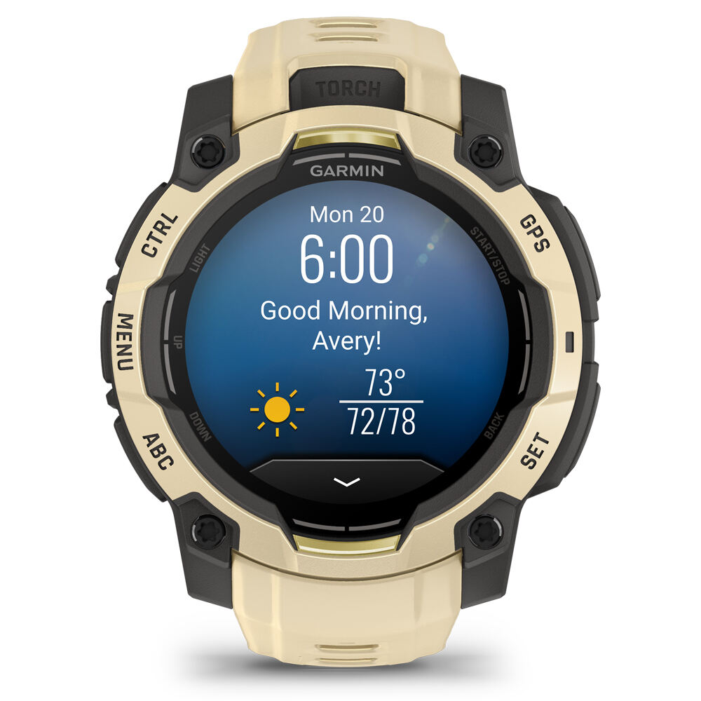 Garmin pulsómetros con gps Instinct 3 45 mm, AMOLED Beige con correa de silicona beige 11