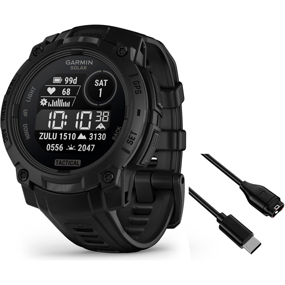 Garmin pulsómetros con gps Instinct 3  45 mm, Solar, Tactical Edit vista frontal