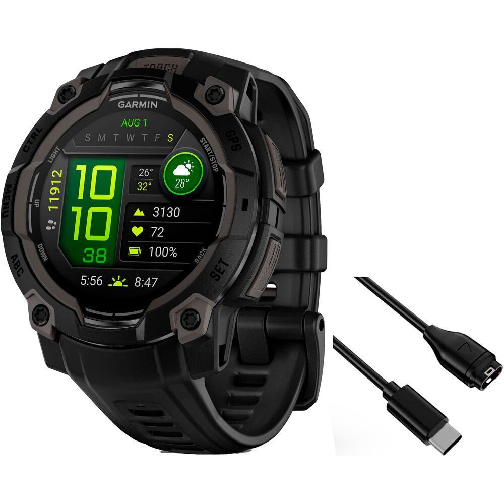 Garmin pulsómetros con gps Instinct 3, 45mm, AMOLED, Black Bezel wi vista frontal