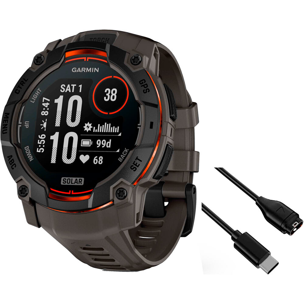 Garmin pulsómetros con gps Instinct 3, 50mm, Solar, Black Bezel wit vista frontal