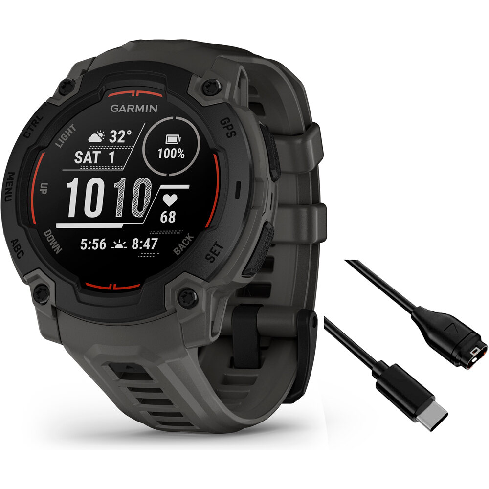 Garmin pulsómetros con gps Instinct E, 45mm, Black Bezel with Charc vista frontal