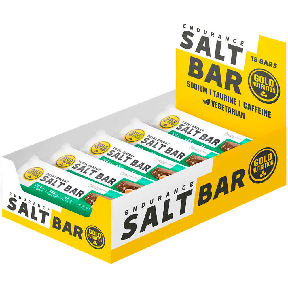 Gold Nutrition barritas energéticas CAJA_ENDURANCE SALT BAR CHOCO & PEA-40 G vista frontal
