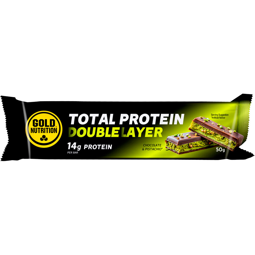 Gold Nutrition barritas energéticas DOUBLE LAYER CHOCOLATE & PISTACHO - 50 G vista frontal