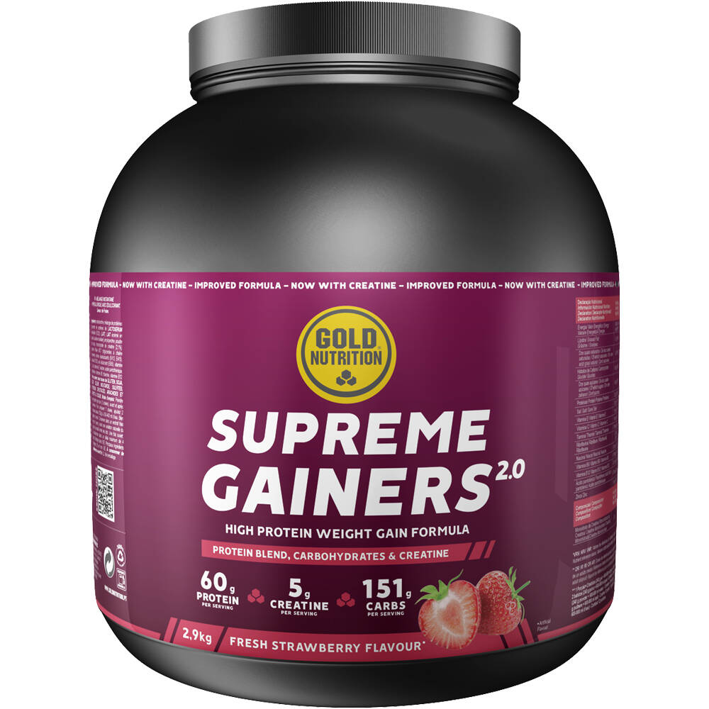 Gold Nutrition proteínas SUPREME GAINERS 2.0 STRAWBERRY -   2.9 K vista frontal
