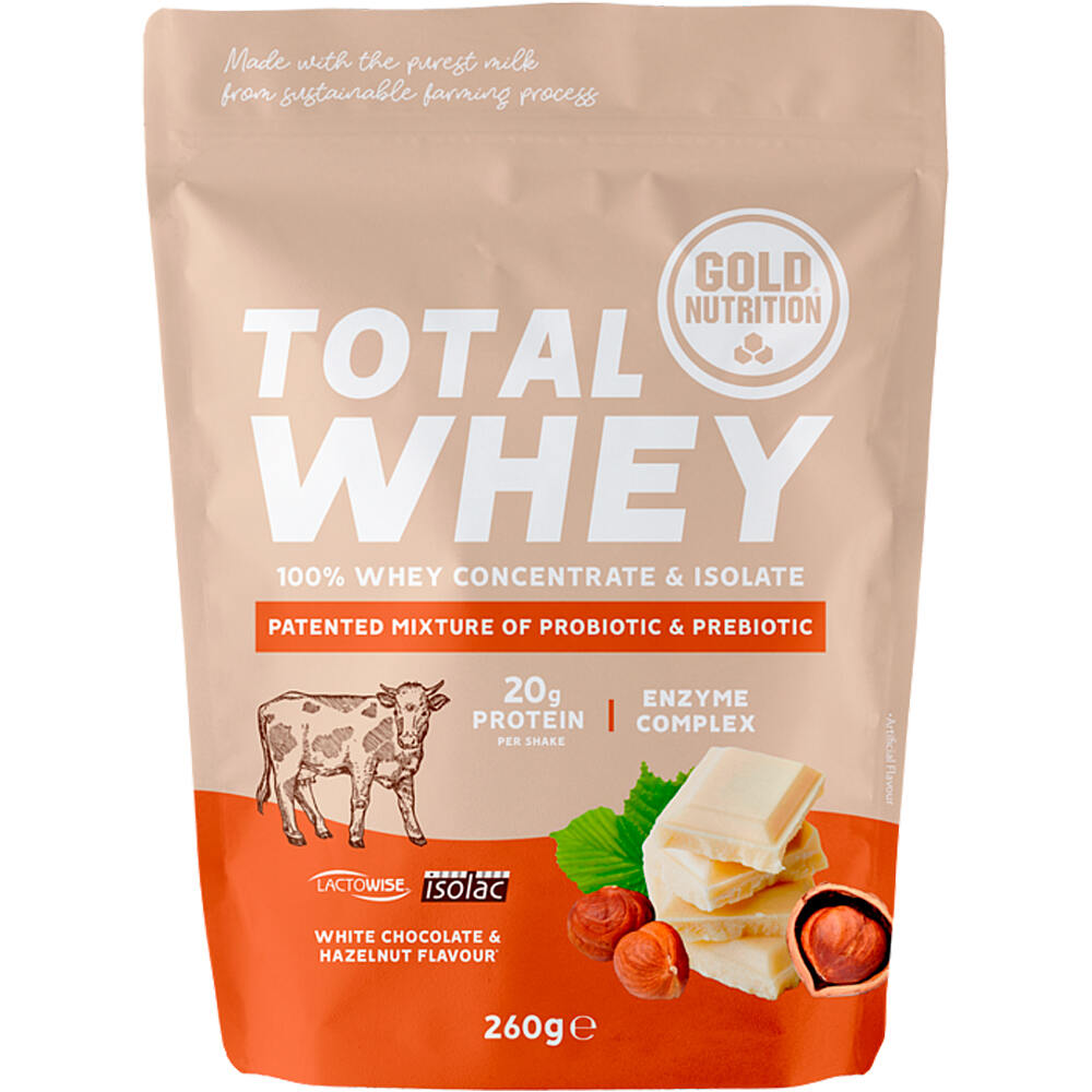 Gold Nutrition proteínas TOTAL WHEY WHITE CHOC-HAZELNUT - 260 G vista frontal