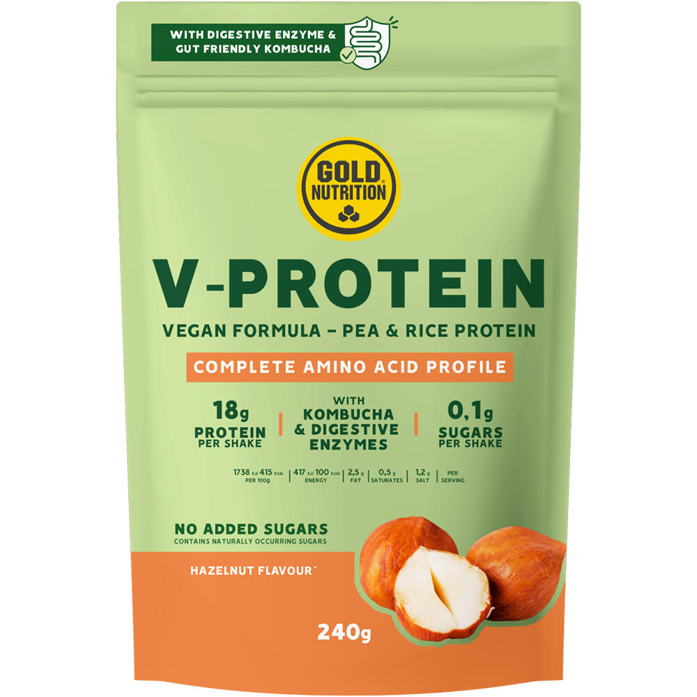 Gold Nutrition Vegano V-PROTEIN HAZELNUT - 240 G vista frontal
