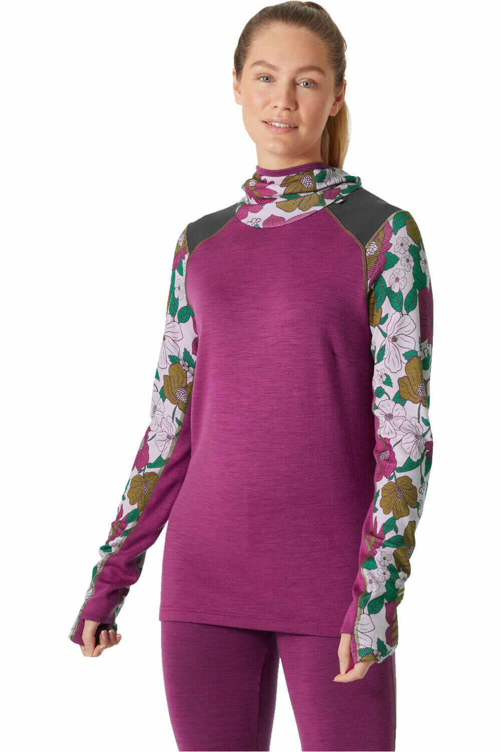 Helly Hansen camiseta térmica manga larga mujer W LIFA MERINO MIDW BLC HOODIE vista frontal