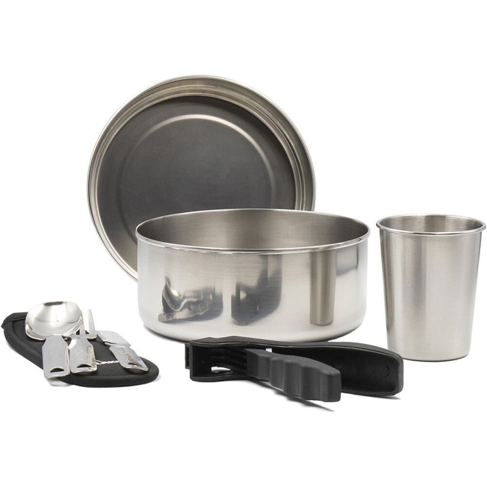 Laken fiambreras Batera acero inox. 17 cm. con funda, juego de cubiertos, va vista frontal