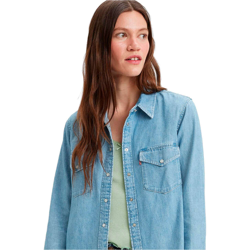 Levi'S camisa manga larga mujer ICONIC WESTERN LIGHT INDIGO - WORN IN vista detalle