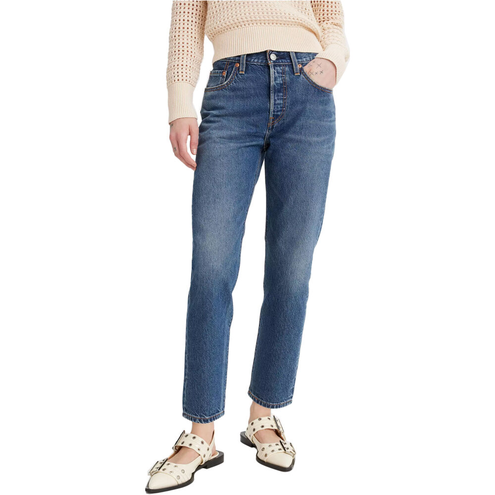 Levi'S pantalón mujer 501 CROP LIGHTWEIGHT MED INDIGO - WORN IN vista frontal
