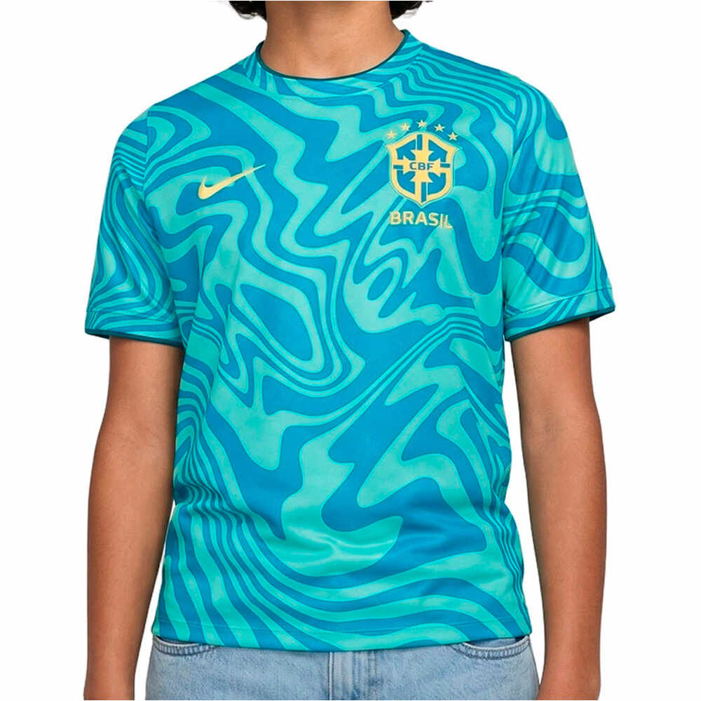Nike camiseta entrenamiento niño BRASIL 26 Y NK DF SS TOP PREMATCH K vista frontal