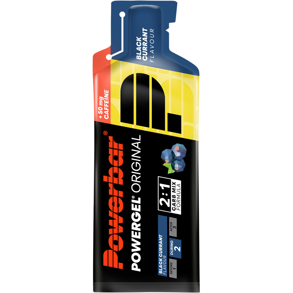 Powerbar energía instantánea PowerGel Black Currant cafeina vista frontal