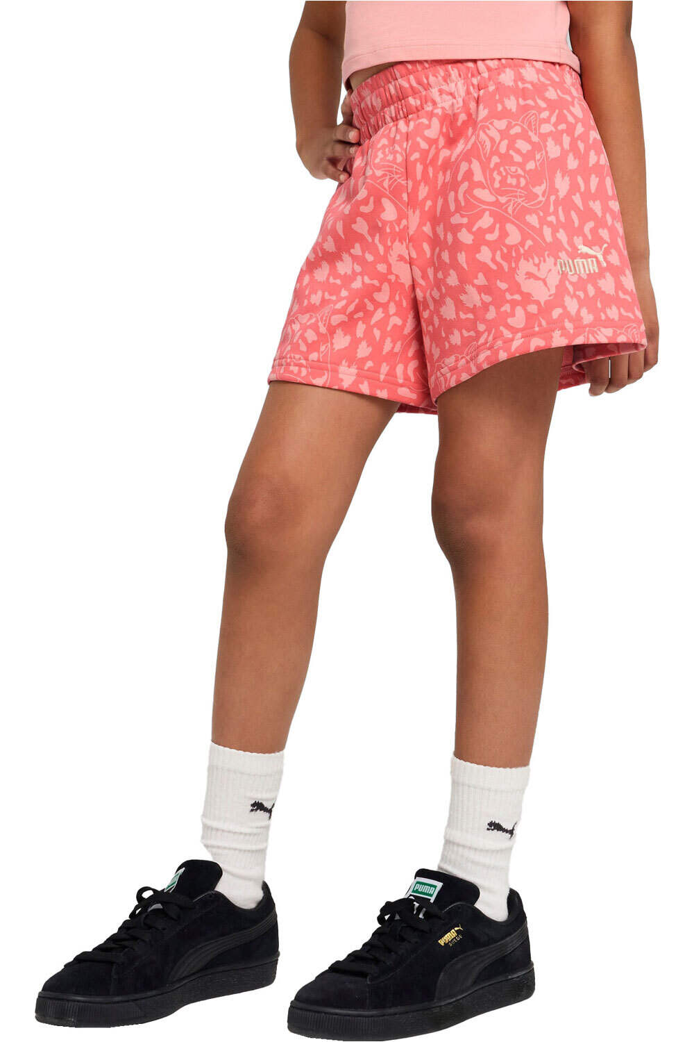 Puma bermuda niña FLAMING LOVE AOP High Waist Shorts TR G vista frontal