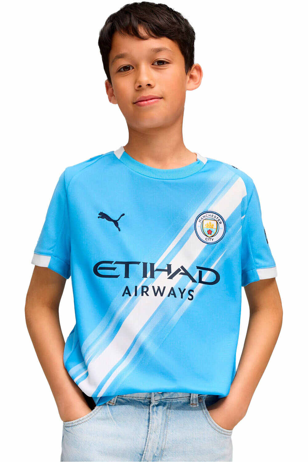 Puma camiseta de fútbol oficiales niño M.CITY 26 HOME JR JERSEY AZ vista frontal