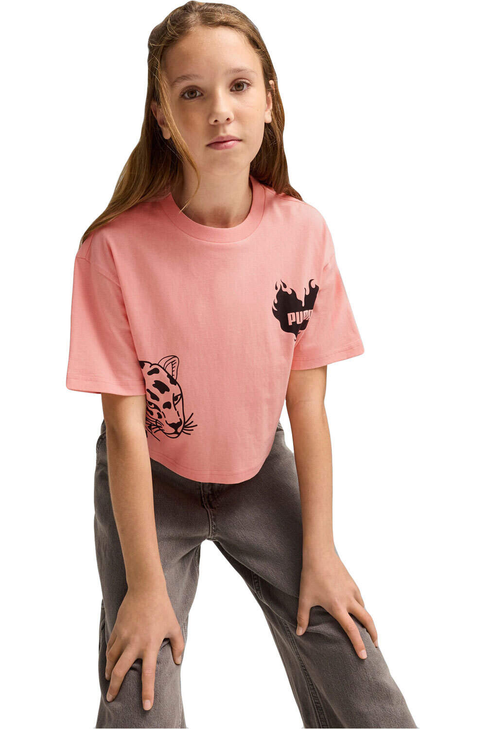 Puma camiseta manga corta niña ESS Graphic Short Length Tee IIII G vista frontal
