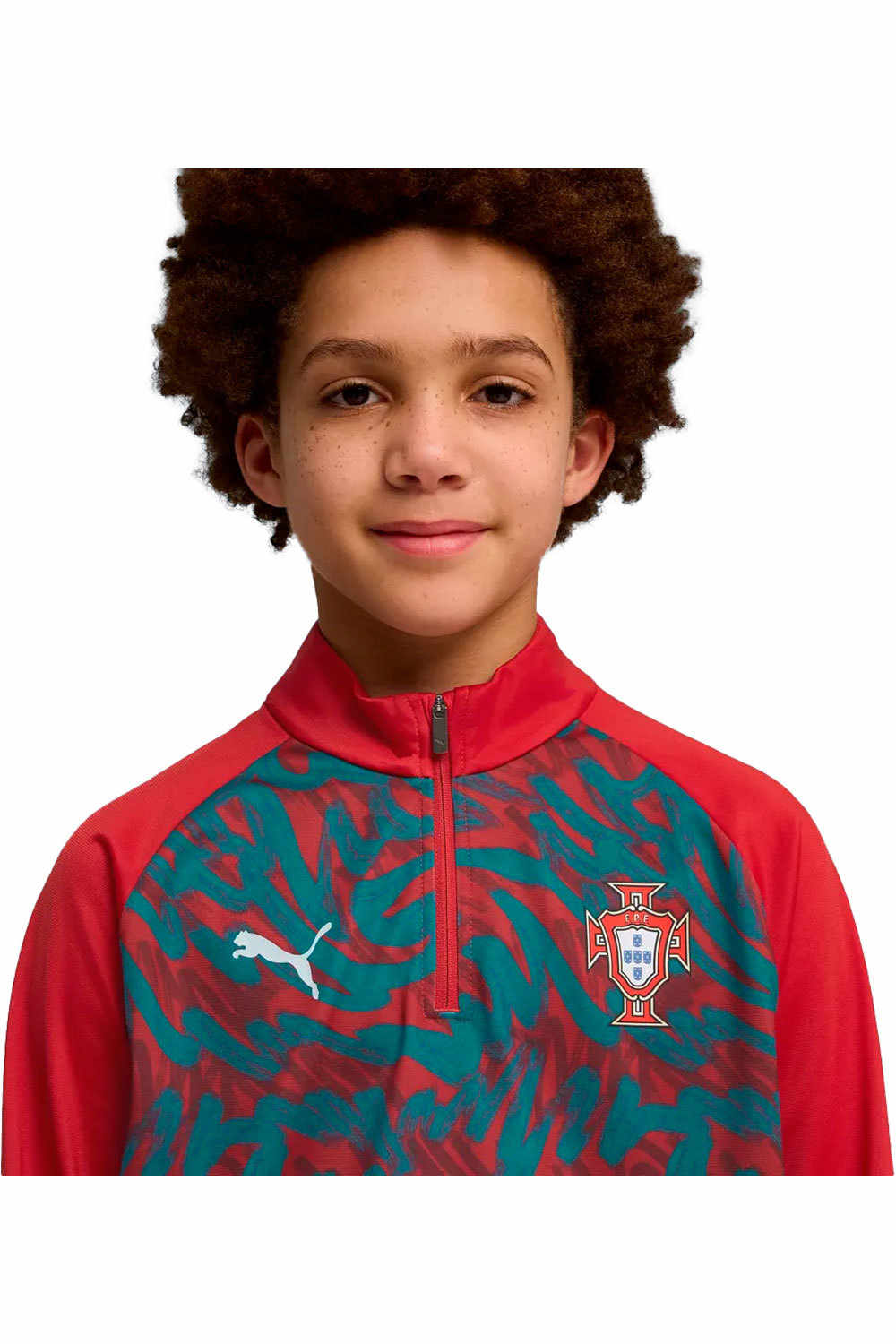 Puma chubasquero y chaquetones entrenamiento fútbol niño FPF Warm Up 1/4 Zip vista detalle