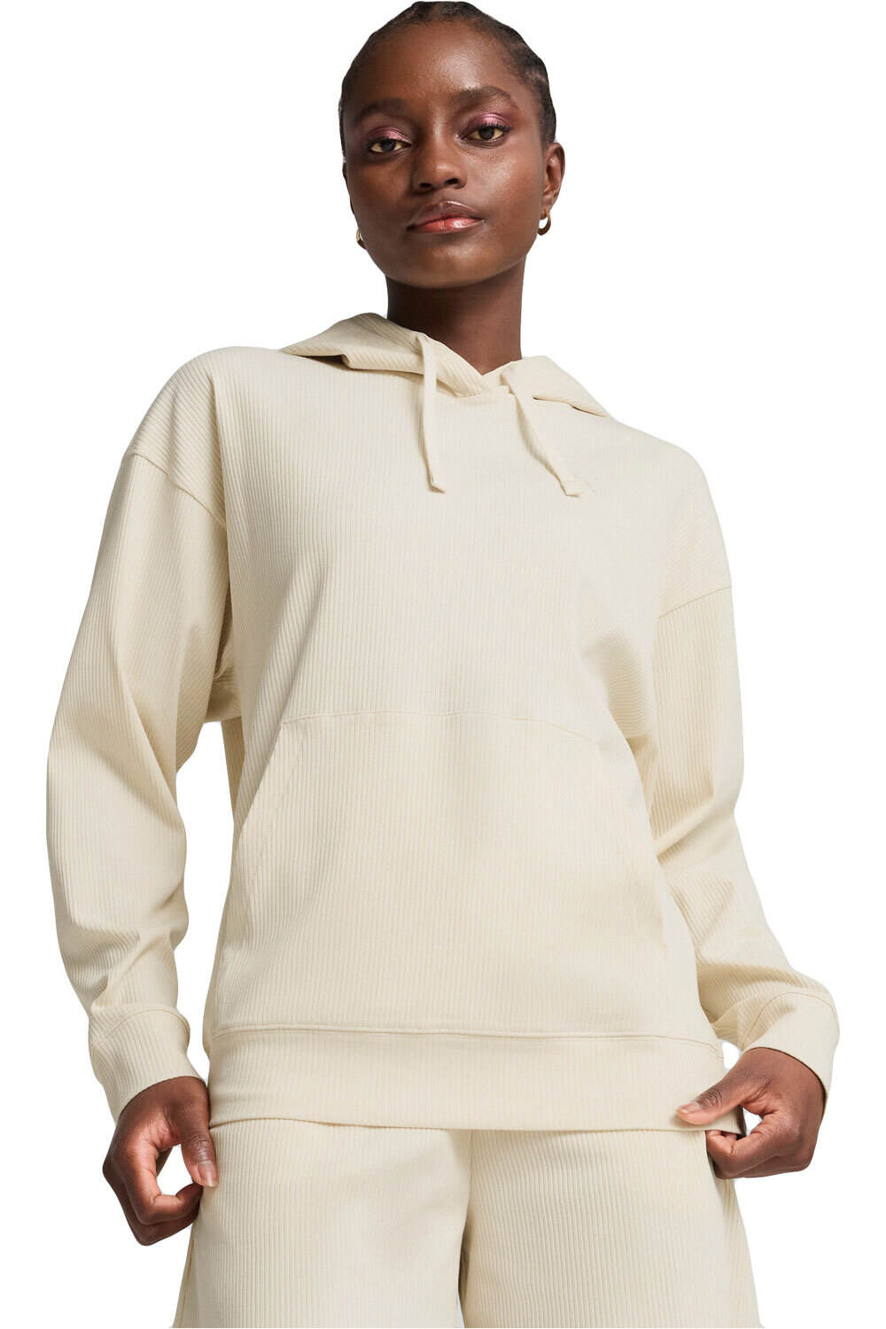 Puma sudadera mujer ESS ELEVATED Comfort Rib Hoodie vista frontal