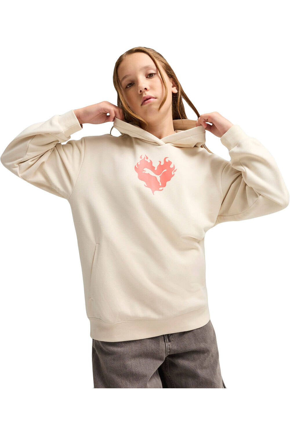 Puma sudadera niña FLAMING LOVE Hoodie TR G vista frontal