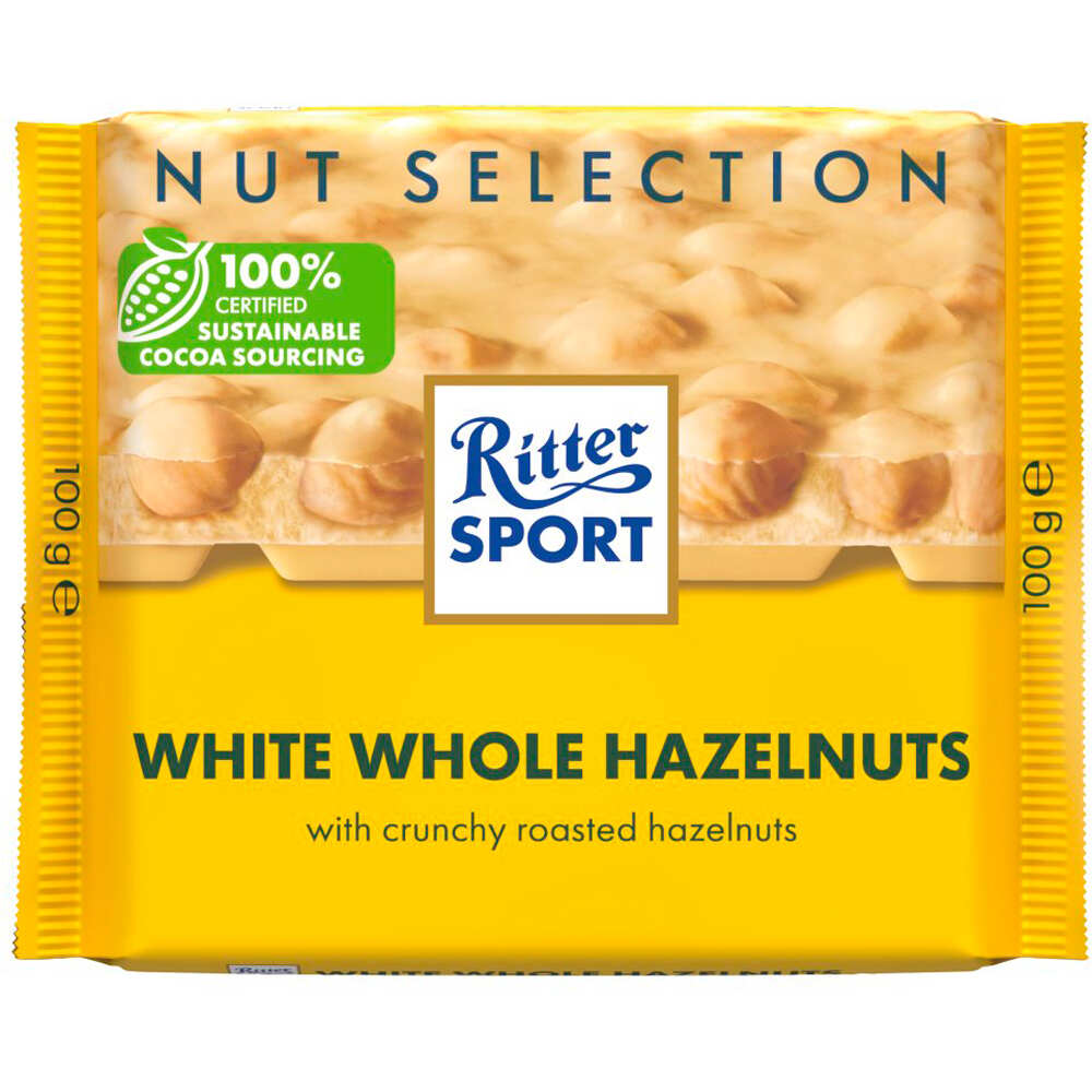 Ritter Sport Aperitivos/Snacks R.SPORT TABL. NEW BLANCO AVELLANAS 100 G vista frontal
