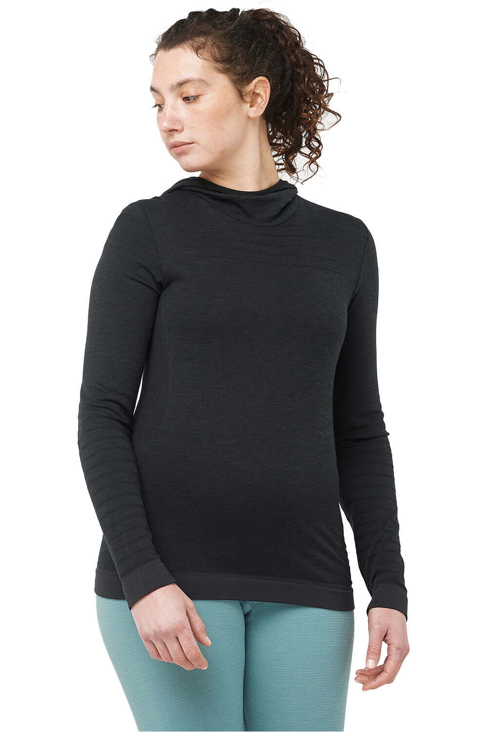 Salomon camiseta montaña manga larga mujer OUTSPEED WOOL HOODY W vista frontal