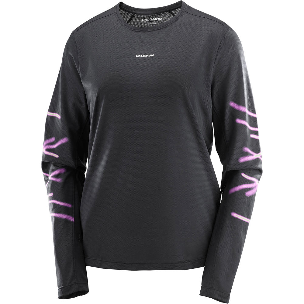 Salomon camiseta montaña manga larga mujer SHKout CORE LS TEE GFX W vista detalle