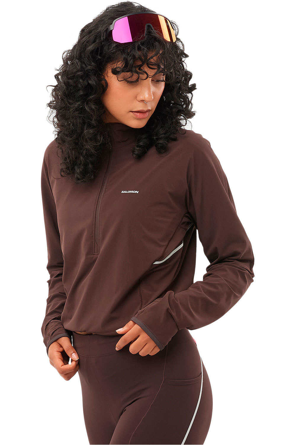 Salomon camiseta técnica manga larga mujer SENSE AERO HYBD CP PLVR W vista frontal