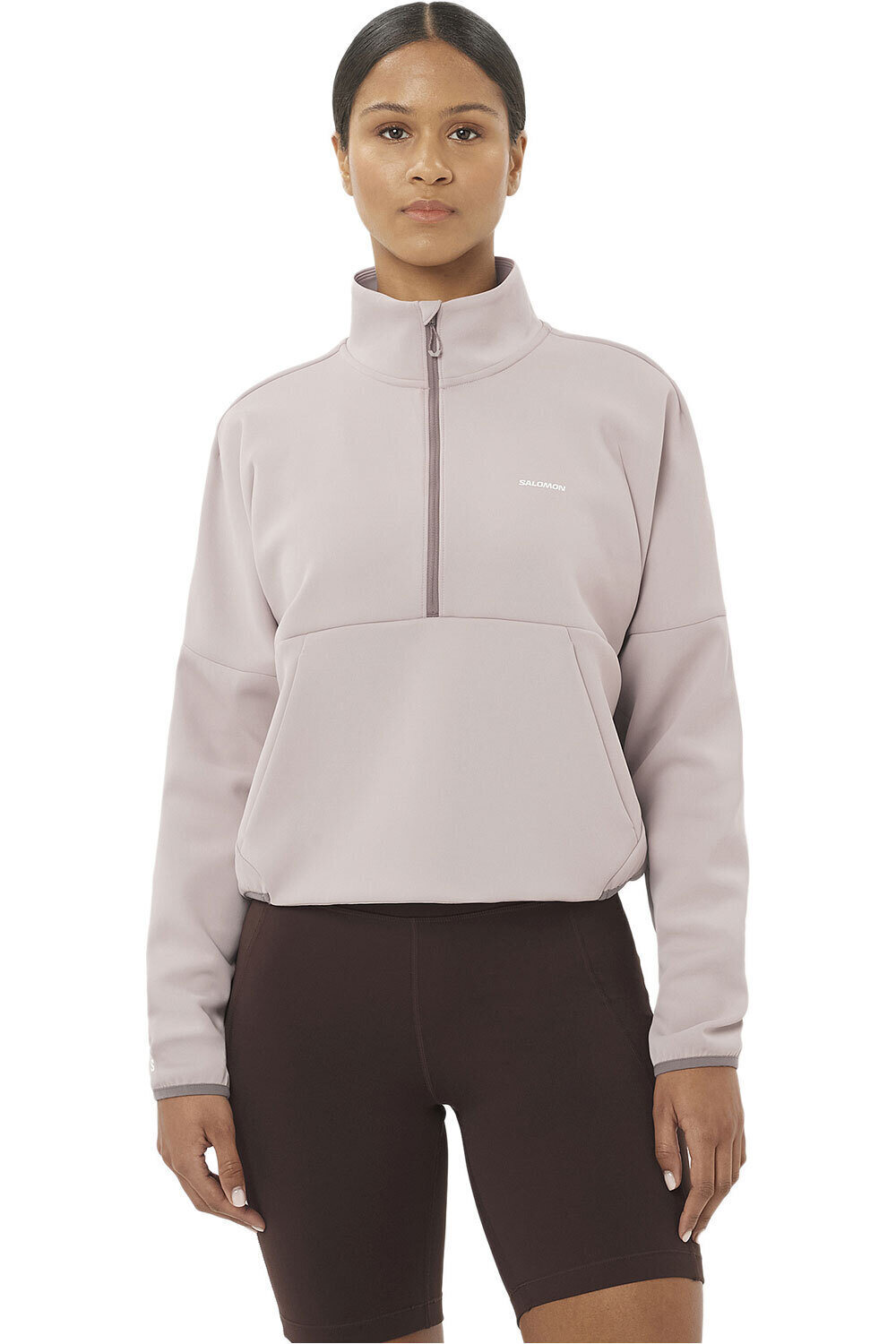 Salomon camiseta técnica manga larga mujer SHKout HZ CROP SWEATER W vista frontal