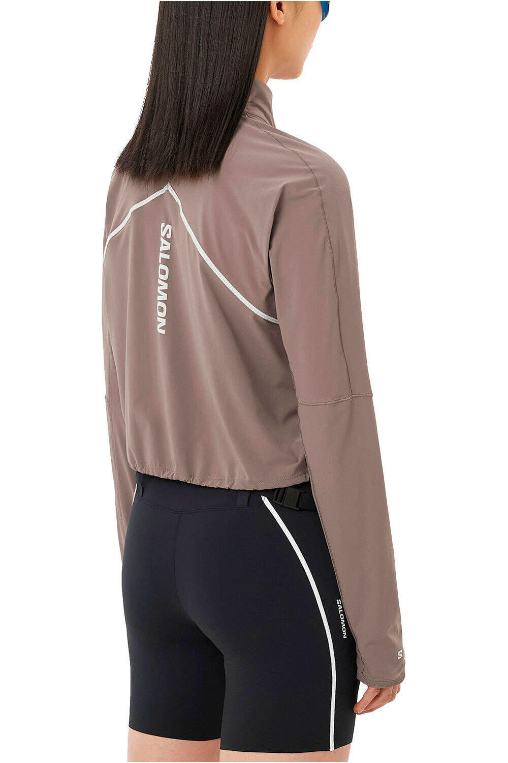 Salomon camisetas trail running manga larga mujer SENSE AERO HYBD CP PLVR W vista trasera